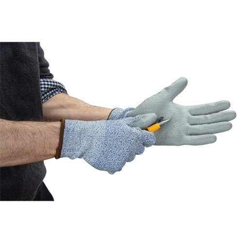 Eco-Friendly Stretch Cut-Resistant Gloves, Size 8, 13 Gauge, Polyurethane Coated, HPPE/RPET Shell, ASTM ANSI Level A2 Ontario Packaging