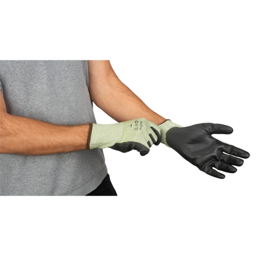 Eco-Friendly Seamless Cut-Resistant Gloves, Size 8, 13 Gauge, Polyurethane Coated, HPPE/RPET Shell, ASTM ANSI Level A4 Ontario Packaging