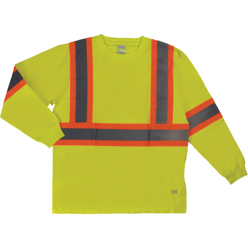 Long Sleeve Safety T-Shirt, Cotton, X-Small, High Visibility Lime-Yellow Ontario Packaging
