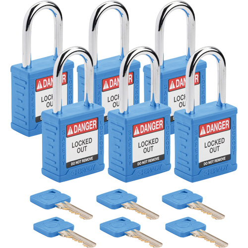 Velocity Lockout Padlocks, Blue, Keyed Different, Nylon, 1-1/2" Width Ontario Packaging