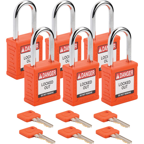 Velocity Lockout Padlocks, Orange, Keyed Different, Nylon, 1-1/2" Width Ontario Packaging