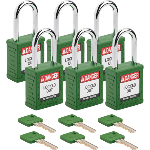 Velocity Lockout Padlocks, Green, Keyed Different, Nylon, 1-1/2" Width Ontario Packaging