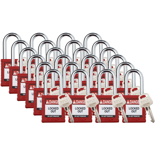 Velocity Lockout Padlocks, Red, Keyed Different, Nylon, 1-1/2" Width Ontario Packaging