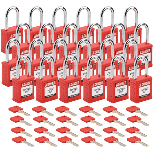 Cadenas de verrouillage Velocity, Rouge, Cl&eacute;s identiques, Nylon, Largeur de 1-1/2" Ontario Packaging