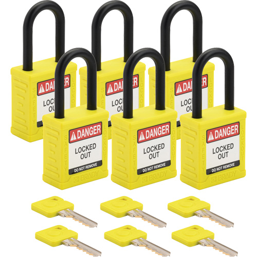 Velocity Lockout Padlocks, Yellow, Keyed Different, Nylon, 1-1/2" Width Ontario Packaging