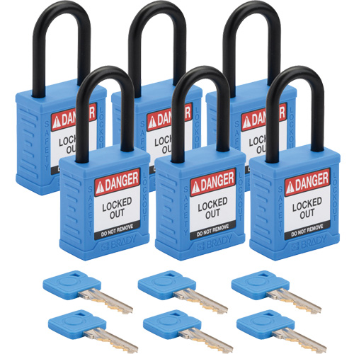 Velocity Lockout Padlocks, Blue, Keyed Different, Nylon, 1-1/2" Width Ontario Packaging