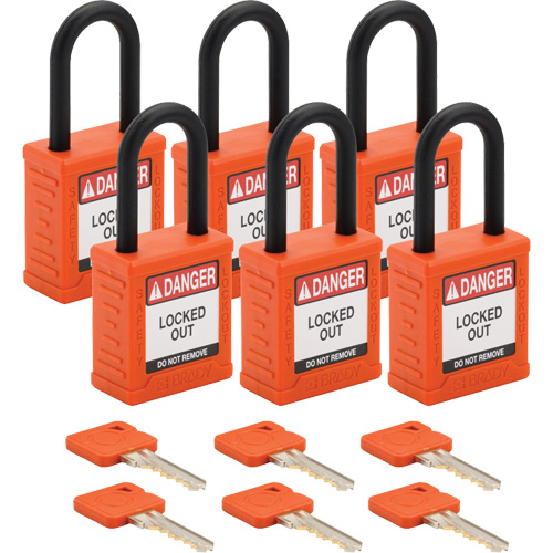 Velocity Lockout Padlocks, Orange, Keyed Different, Nylon, 1-1/2" Width Ontario Packaging