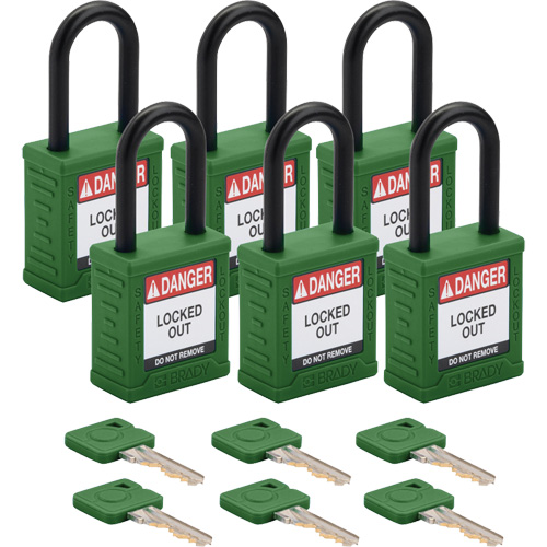 Velocity Lockout Padlocks, Green, Keyed Different, Nylon, 1-1/2" Width Ontario Packaging