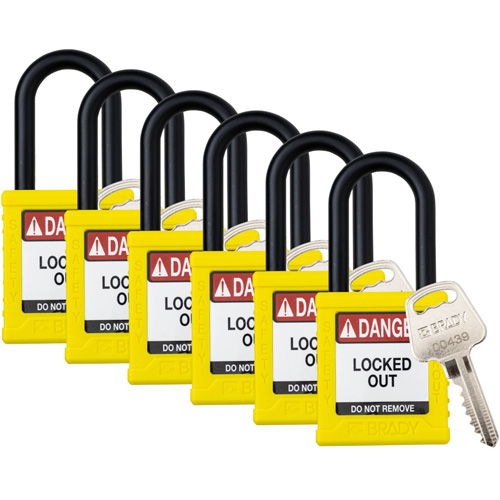 Velocity Lockout Padlocks, Yellow, Keyed Alike, Nylon, 1-1/2" Width Ontario Packaging
