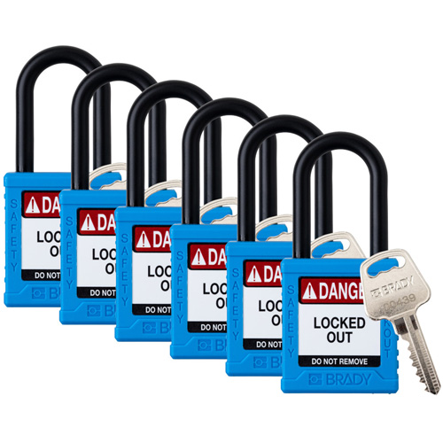 Velocity Lockout Padlocks, Blue, Keyed Alike, Nylon, 1-1/2" Width Ontario Packaging