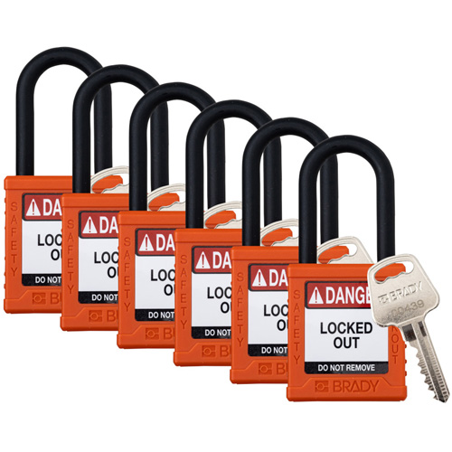 Velocity Lockout Padlocks, Orange, Keyed Alike, Nylon, 1-1/2" Width Ontario Packaging