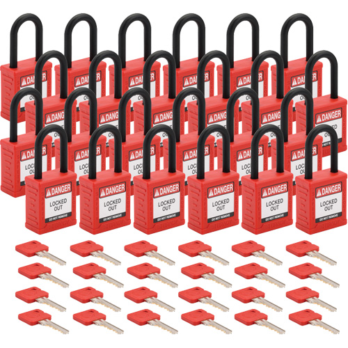 Velocity Lockout Padlocks, Red, Keyed Different, Nylon, 1-1/2" Width Ontario Packaging
