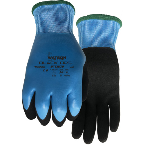 Stealth Black Ops Water-Resistant Gloves, Size Small, 15 Gauge, Rubber Latex Coated, Glass Fibre/Polyester Shell, ASTM ANSI Level A4 Ontario Packaging