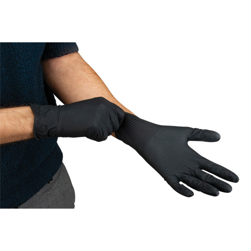 Heavyweight Tactile Grip Examination Gloves, Large, Nitrile, 8-mil, Powder-Free, Black Ontario Packaging