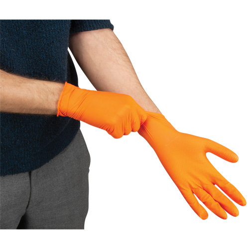 Heavyweight Tactile Grip Examination Gloves, Small, Nitrile, 8-mil, Powder-Free, Orange Ontario Packaging