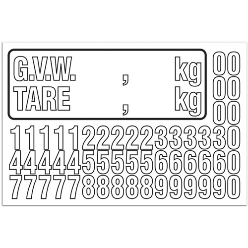 G.V.W. Truck Number Kit, Assorted Numbers/Letters/Punctuation, White Ontario Packaging