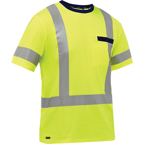 Bisley&reg; X-Back Short Sleeve Shirt, Poly-Cotton, Small, High Visibility Lime-Yellow Ontario Packaging
