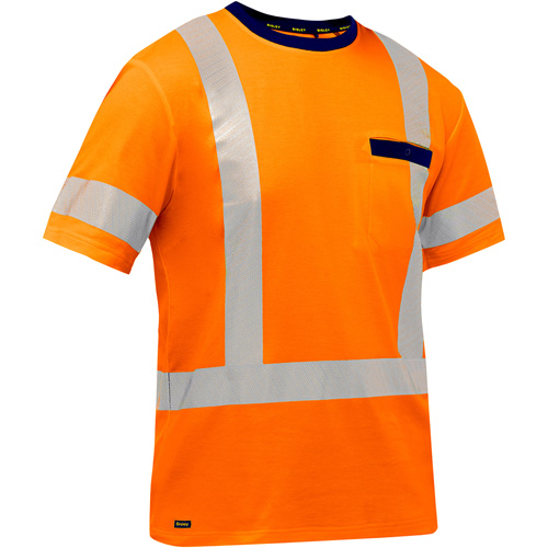 Chemise &agrave; manches courtes et X au dos Bisley, Poly-coton, Petit, Orange haute visibilit&eacute; Ontario Packaging