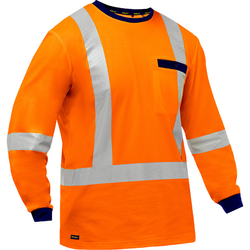 Chemise &agrave; manches longues et X au dos Bisley, Poly-coton, Petit, Orange haute visibilit&eacute; Ontario Packaging