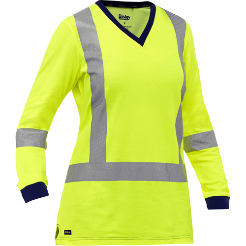 Bisley&reg; Women's X-Back Long Sleeve Shirt, Poly-Cotton, Small, High Visibility Lime-Yellow Ontario Packaging