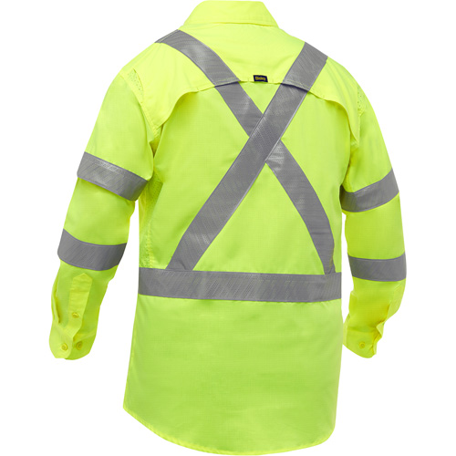 Bisley&reg; X-Back Long Sleeve Work Shirt with X-Airflow, Poly-Cotton, Small, High Visibility Lime-Yellow Ontario Packaging