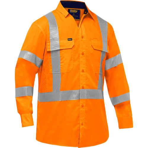 Bisley&reg; X-Back Long Sleeve Work Shirt with X-Airflow, Poly-Cotton, Small, High Visibility Orange Ontario Packaging