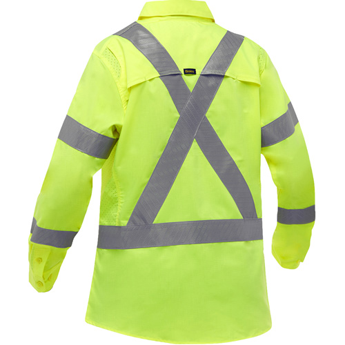 Bisley&reg; X-Back Women's Long Sleeve Work Shirt with X-Airflow, Poly-Cotton, Small, High Visibility Lime-Yellow Ontario Packaging