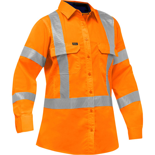 Chemise de travail &agrave; manches longues et X au dos Bisley avec X-Airflow pour femmes, Poly-coton, Petit, Orange haute visibilit&eacute; Ontario Packaging