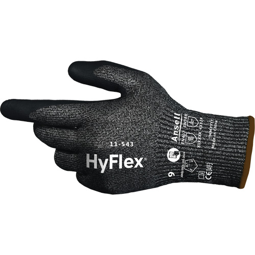 Gants r&eacute;sistants &agrave; la coupe HYFLEX 11-543, Taille 6, Calibre 13, Rev&ecirc;tement Nitrile, Enveloppe en Nylon/Acier inoxydable/PEHP/Spandex, ASTM ANSI niveau A7/EN 388 niveau F Ontario Packaging