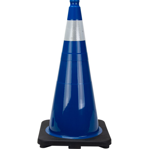 C&ocirc;ne de signalisation de premi&egrave;re qualit&eacute;, 28", Bleu, Bande(s) r&eacute;fl&eacute;chissante(s) 4" Ontario Packaging