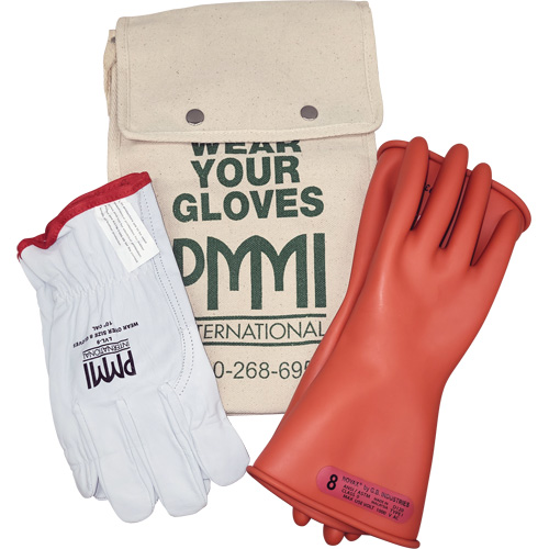 Rubber Electrical Insulating Glove Kit, ASTM Class 0, Size 8, 11" L Ontario Packaging