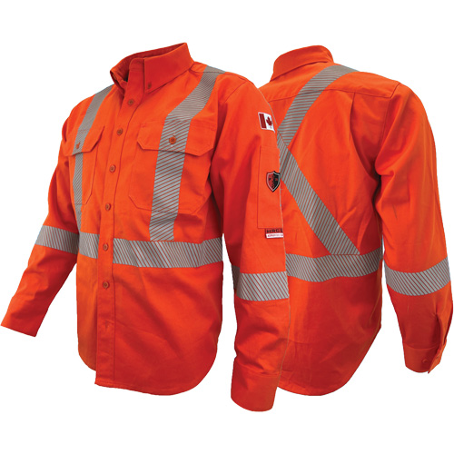 Atlas Guardian&reg; FR/AR Work Shirts with 2" Striping, X-Small, High Visibility Orange Ontario Packaging