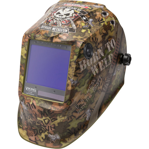 VIKING 3350 Born To Weld Welding Helmet, 3.74" L x 3.34" W View Area, 5 - 13 Shade Range Ontario Packaging