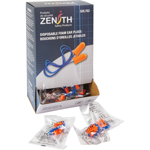 Foam Earplugs, Pair - Polybag, Corded Ontario Packaging