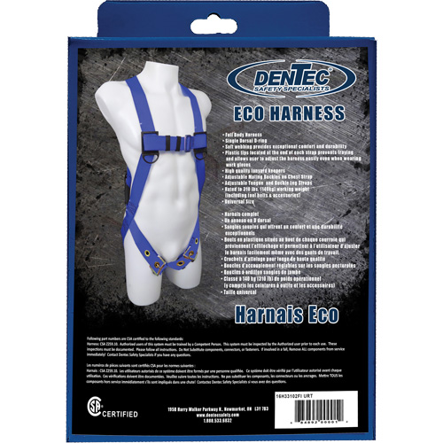 ECO Safety Harness in Retail Box, CSA Certified, Class A, 352 lbs. Cap. Ontario Packaging