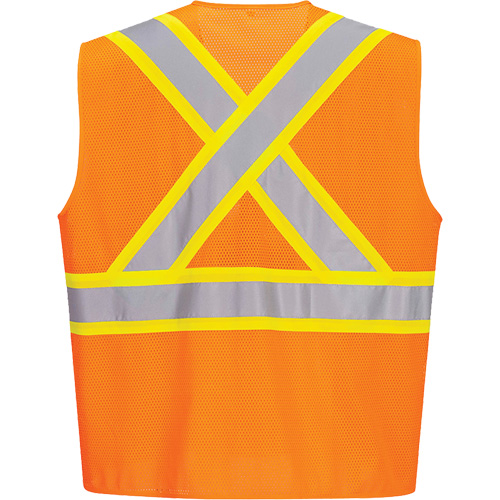Contrast-Striped Safety Vest, High Visibility Orange, Small, Polyester Ontario Packaging