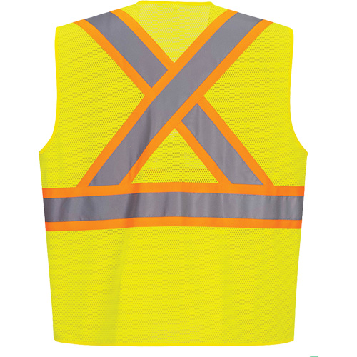 Contrast-Striped Safety Vest, High Visibility Lime-Yellow, Small, Polyester Ontario Packaging