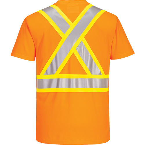 Contrast-Striped Safety T-Shirt, Polyester, Small, High Visibility Orange Ontario Packaging