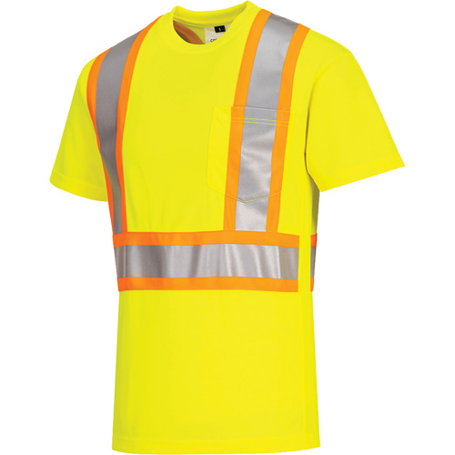 Contrast-Striped Safety T-Shirt, Polyester, Small, High Visibility Lime-Yellow Ontario Packaging