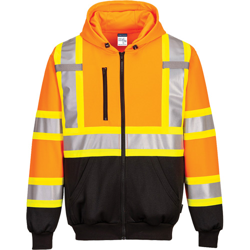 Contrast-Striped Safety Hoodie, Small, Black/High Visibility Orange Ontario Packaging