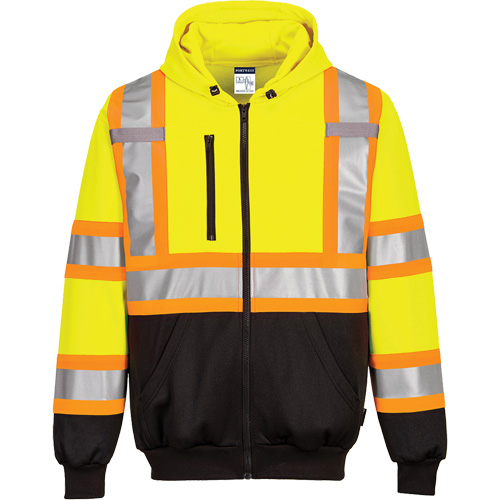 Contrast-Striped Safety Hoodie, Small, Black/High Visibility Lime-Yellow Ontario Packaging
