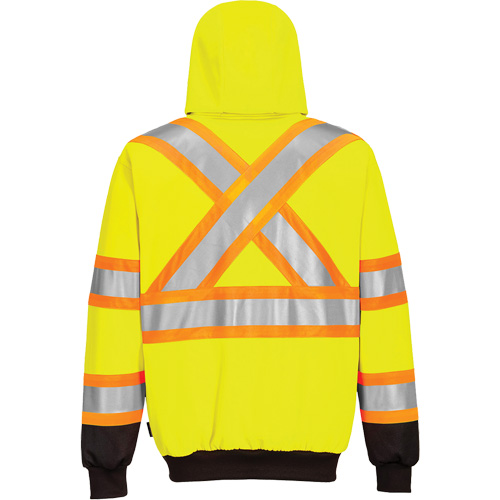 Contrast-Striped Safety Hoodie, Small, Black/High Visibility Lime-Yellow Ontario Packaging