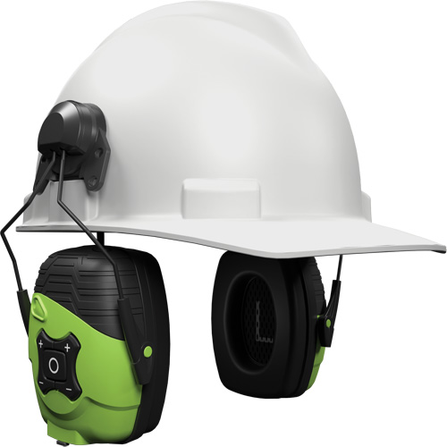 Safety Green Link Aware Bluetooth Earmuffs, Cap Mount Style, 21 dB Ontario Packaging