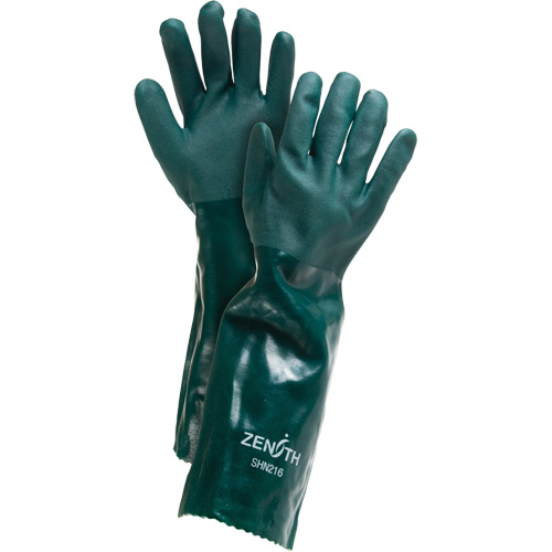 Double Dipped Green Gloves, 18" L, PVC, Cotton Jersey Inner Lining, 70-mil Ontario Packaging