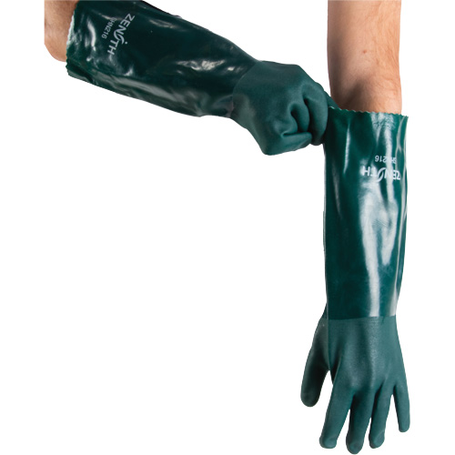 Double Dipped Green Gloves, 18" L, PVC, Cotton Jersey Inner Lining, 70-mil Ontario Packaging