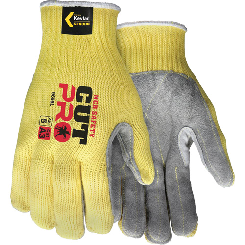 Gants de travail r&eacute;sistant &agrave; la coupe CutPro avec paume en cuir fendu, Taille Petit, Calibre 7, Enveloppe en Kevlar, ASTM ANSI niveau A3 Ontario Packaging