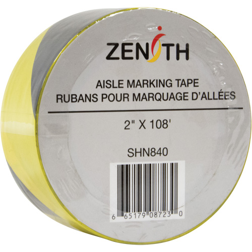 Aisle Marking Tape, 2" x 108', PVC, Black and Yellow Ontario Packaging