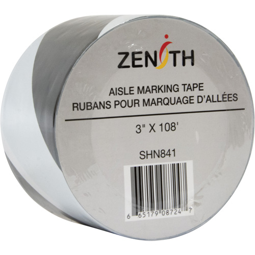 Aisle Marking Tape, 3" x 108', PVC, Black and White Ontario Packaging