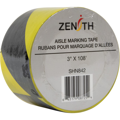Aisle Marking Tape, 3" x 108', PVC, Noir et jaune Ontario Packaging