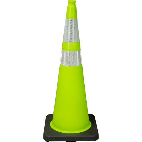 C&ocirc;ne de signalisation de premi&egrave;re qualit&eacute;, 36", Vert lime, Bande(s) r&eacute;fl&eacute;chissante(s) 4" & 6" Ontario Packaging